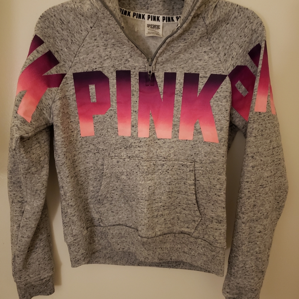 Womens Grey PINK half zip fleece size xs.